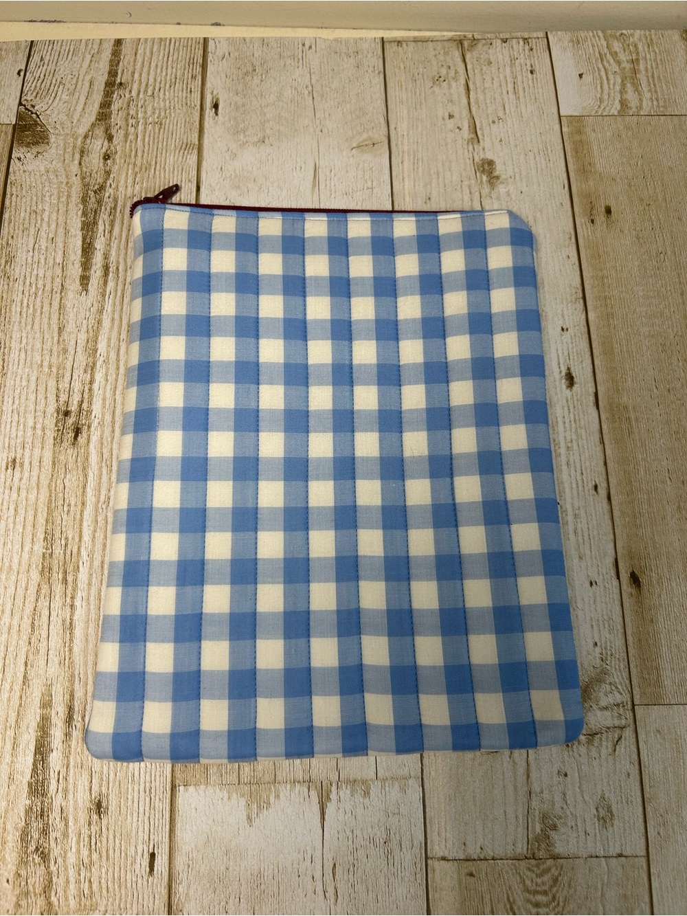Blue and White Gingham Tablet Sleeve Zipper Pouch